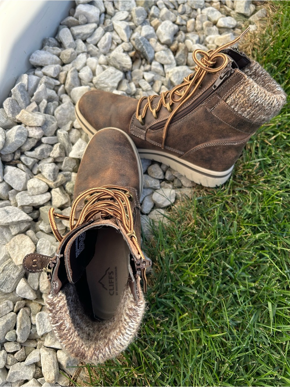 Cliffs by WHITE MOUNTAIN Women’s Brown Lace-Up Faux-Fur Ankle Boots 8 Wide